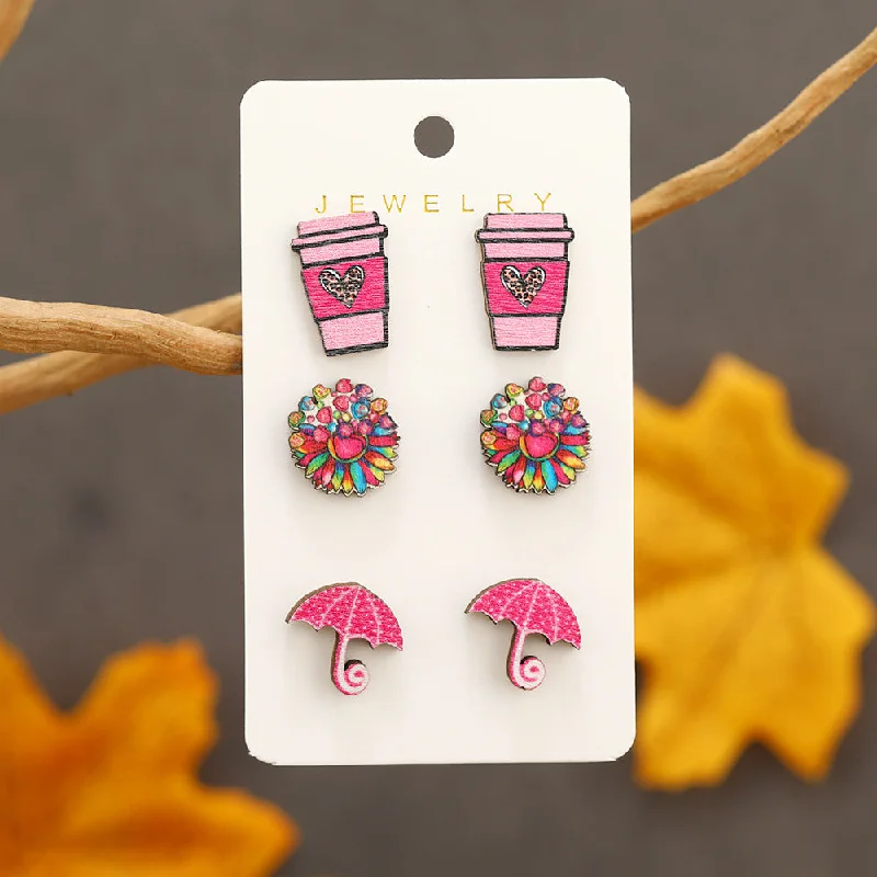 Maximalist Drop Earrings for Bling -Wholesale of Valentine's Day Water Cups, Umbrellas, Printed Wooden Earrings