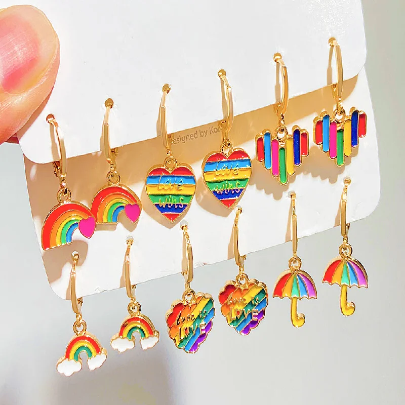 Drop Earrings for Travel Look -Wholesale Rainbow Alloy Earring Set