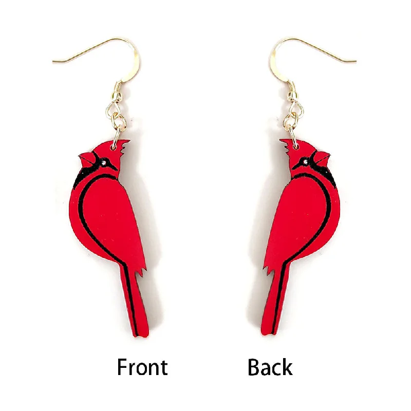 Drop Earrings with Abstract Designs -Wholesale Red Bishop Bird Wooden Earrings