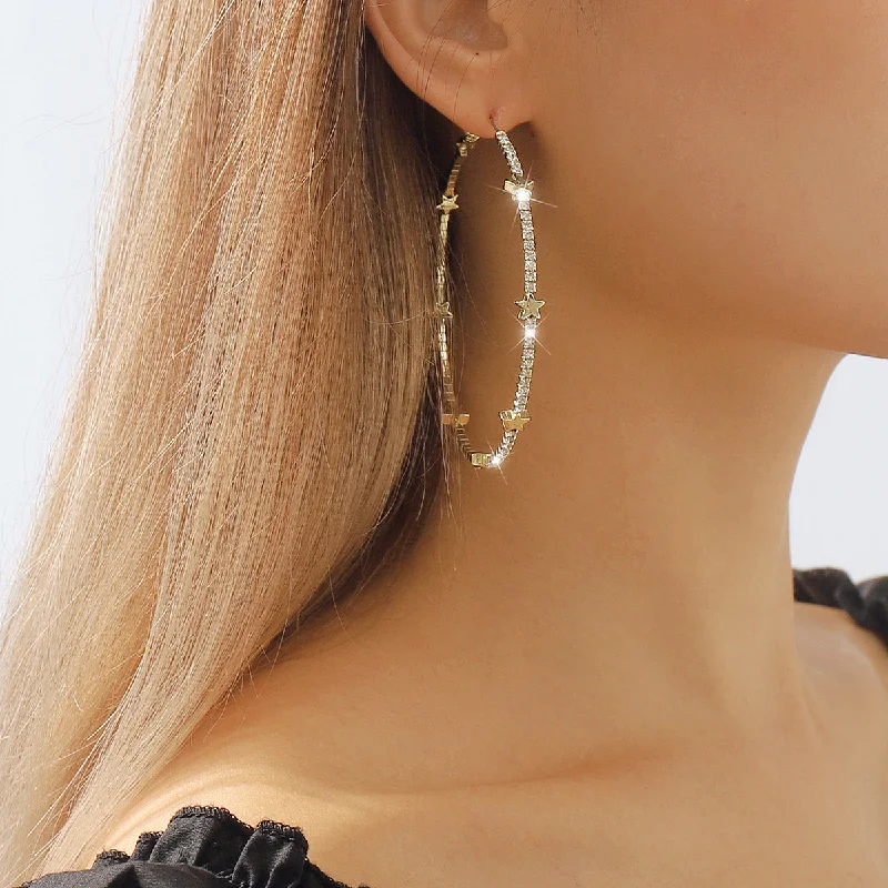 Ethnic Drop Earrings with Tribal Design -Wholesale Rhinestone Cutout Alloy Earrings