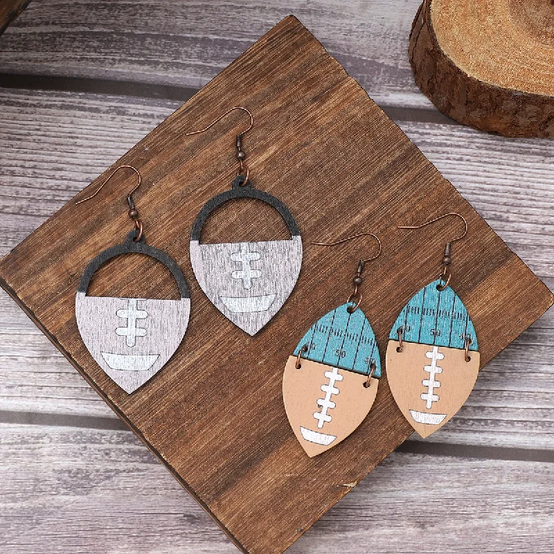 Drop Earrings for Office Wear -Wholesale Rugby Wooden Earrings