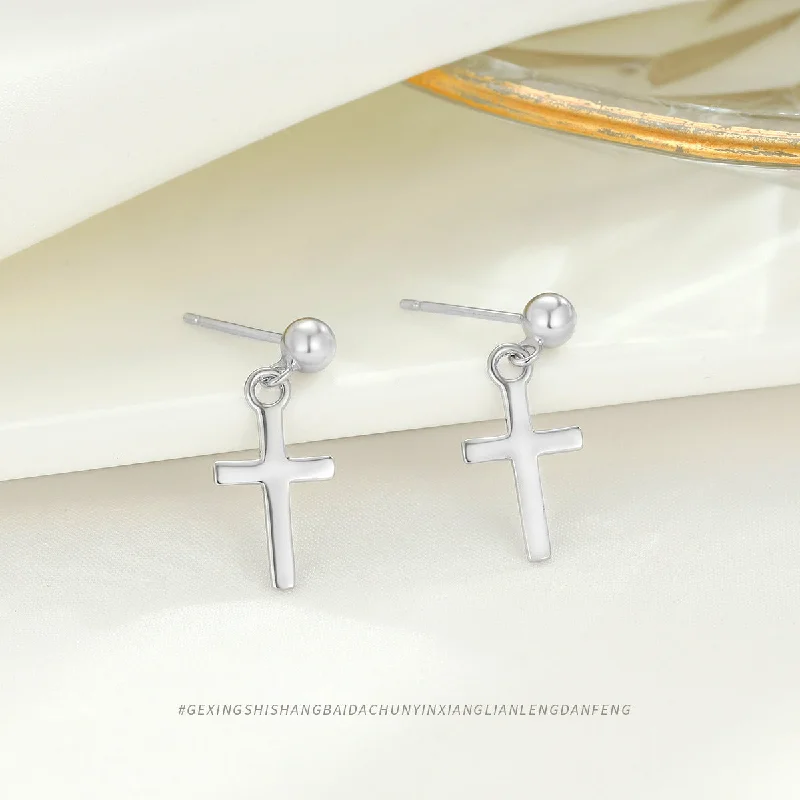 Crystal Drop Earrings for Sparkle -Wholesale S925 Cross Sterling Silver Earrings