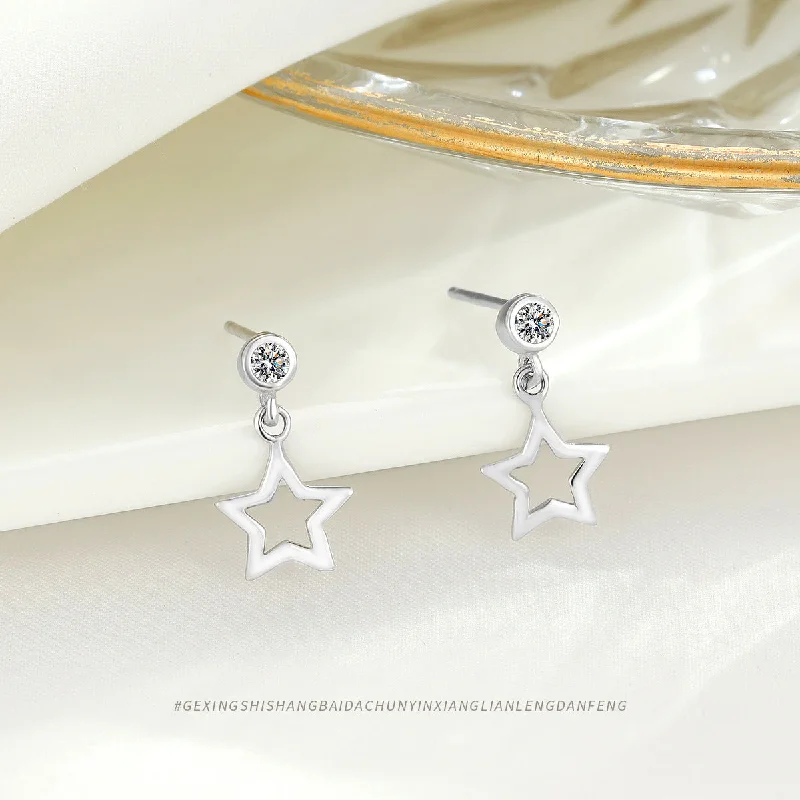 Gemstone Drop Earrings for Color -Wholesale S925 Round Diamond Studded Star Sterling Silver Earrings