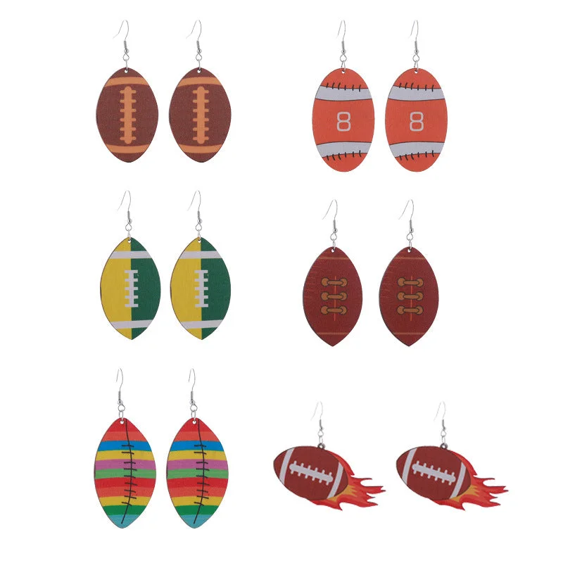 Heart Shaped Drop Earrings for Love -Wholesale Sports Style Super American Football Wooden Earrings