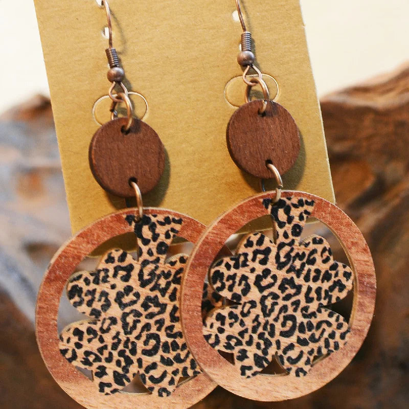 Drop Earrings for Travel Look -Wholesale St. Patrick Leopard Print Four Leaf Clover Earrings