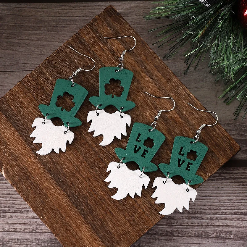 Drop Earrings for Concert Look -Wholesale St. Patrick LOVE Hat Wooden Earrings