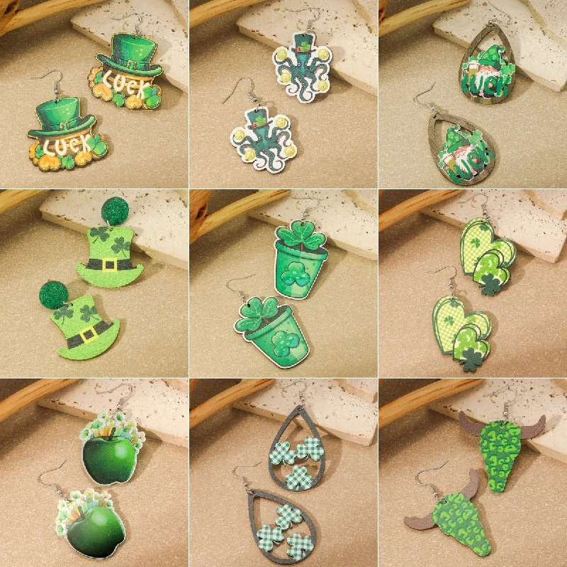 Drop Earrings with Star Motifs -Wholesale St. Patrick's Carnival Party Oktoberfest Love Green Lucky Shamrock Earrings