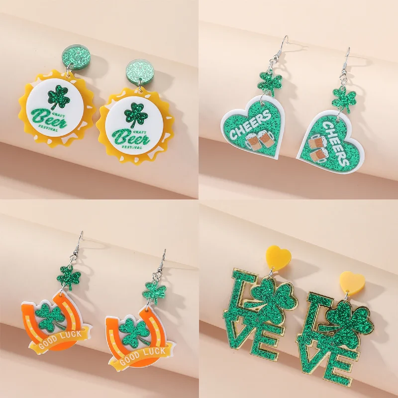 Drop Earrings with Animal Motifs -Wholesale St. Patrick's Day Acrylic Earrings