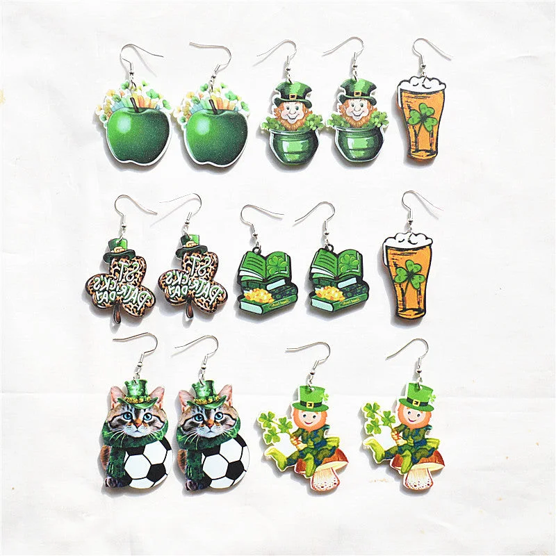 Drop Earrings for Beach Outfit -Wholesale St. Patrick's Day Gnome Lucky Shamrock Green Gnome Earrings