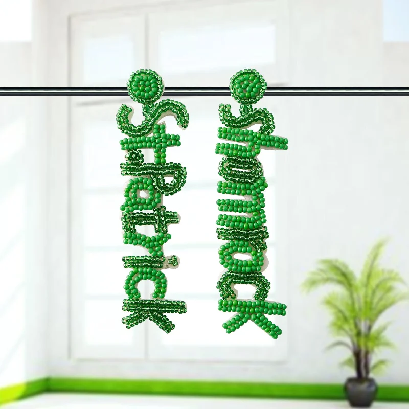 Drop Earrings for Shopping Trip -Wholesale St. Patrick's Day Green Letter Rice Beads Earrings