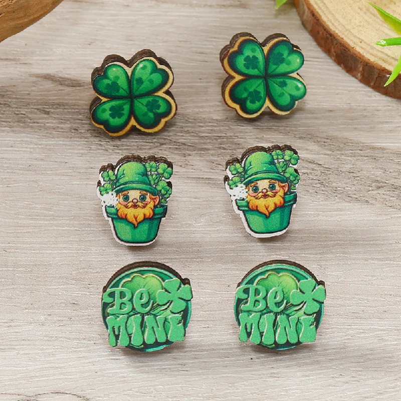 Small Drop Earrings for Delicate -Wholesale St. Patrick's Day Wooden Set Earrings