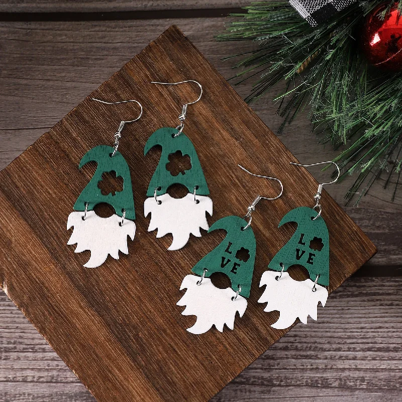 Drop Earrings for Evening Gown -Wholesale St. Patrick's Four Leaf Clover Wooden Earrings