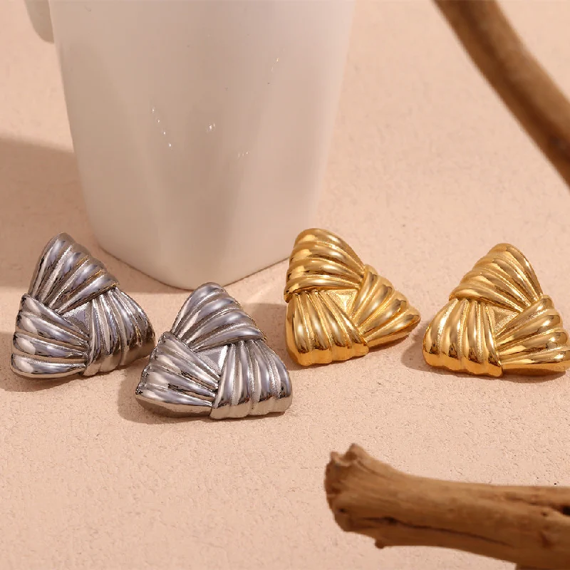 Large Drop Earrings for Statement -Wholesale Stainless Steel Cast Striped Wrapped Triangular Earrings