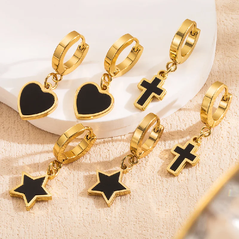 Maximalist Drop Earrings for Bling -Wholesale Stainless Steel Pentagram Love Cross Earrings