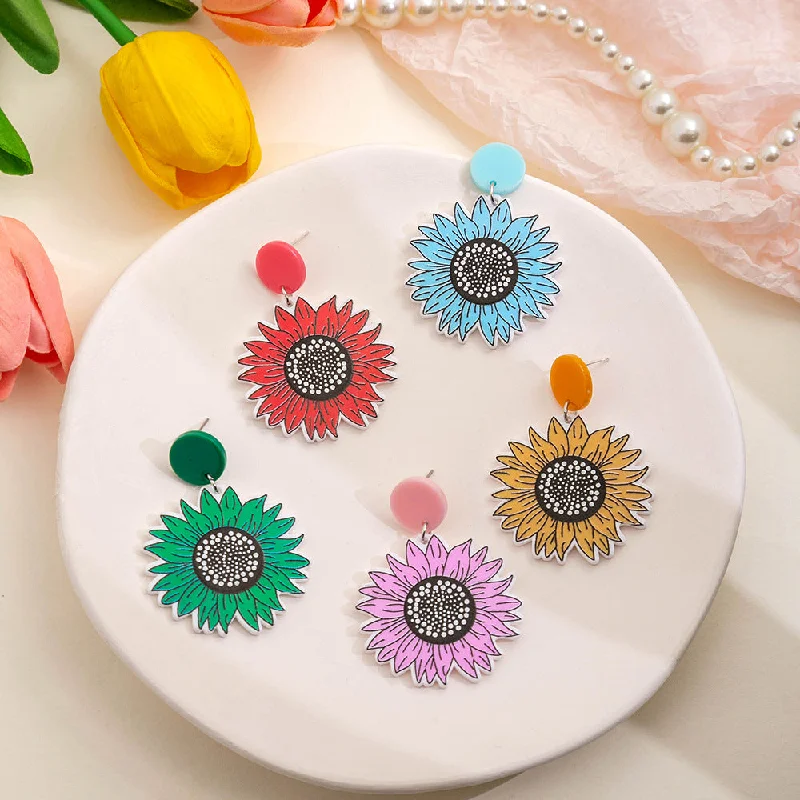 Drop Earrings with Keyhole Designs -Wholesale Sunflower Acrylic Earrings