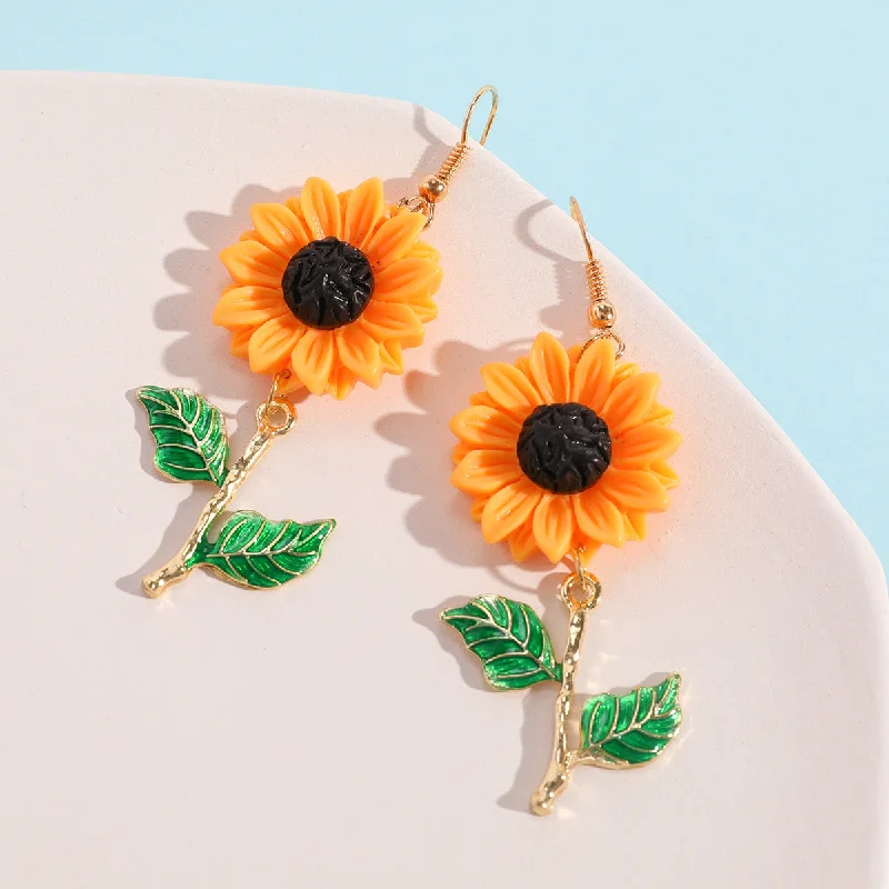 Bohemian Drop Earrings with Tassels -Wholesale Sunflower Resin Alloy Earrings