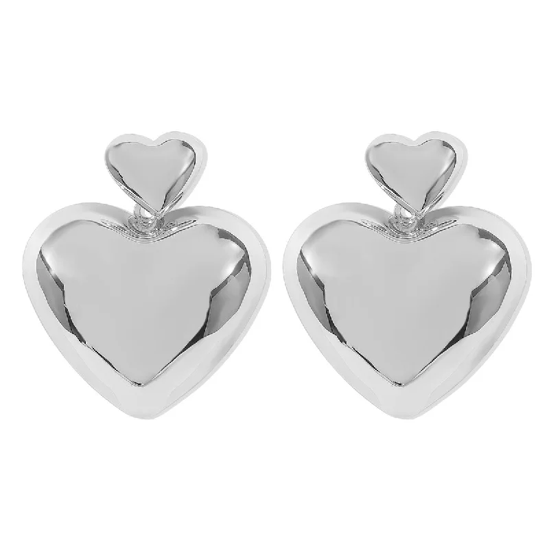 Hypoallergenic Drop Earrings for Sensitive -Wholesale Three-dimensional Glossy Double Love Heart Alloy Earrings