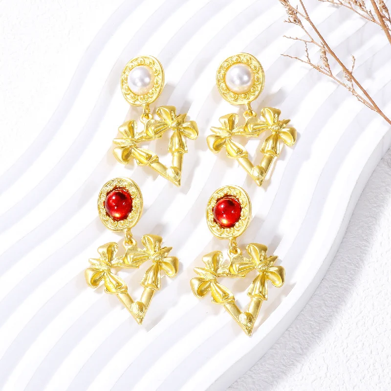 Drop Earrings for Formal Attire -Wholesale Valentine's Day Butterfly Combination Gold Triangle Earrings