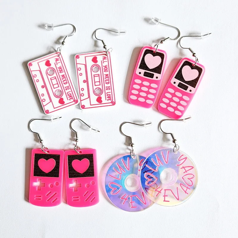 Drop Earrings with Wave Designs -Wholesale Valentine's Day Love Game Console Tape Record Mobile Phone Acrylic Earrings