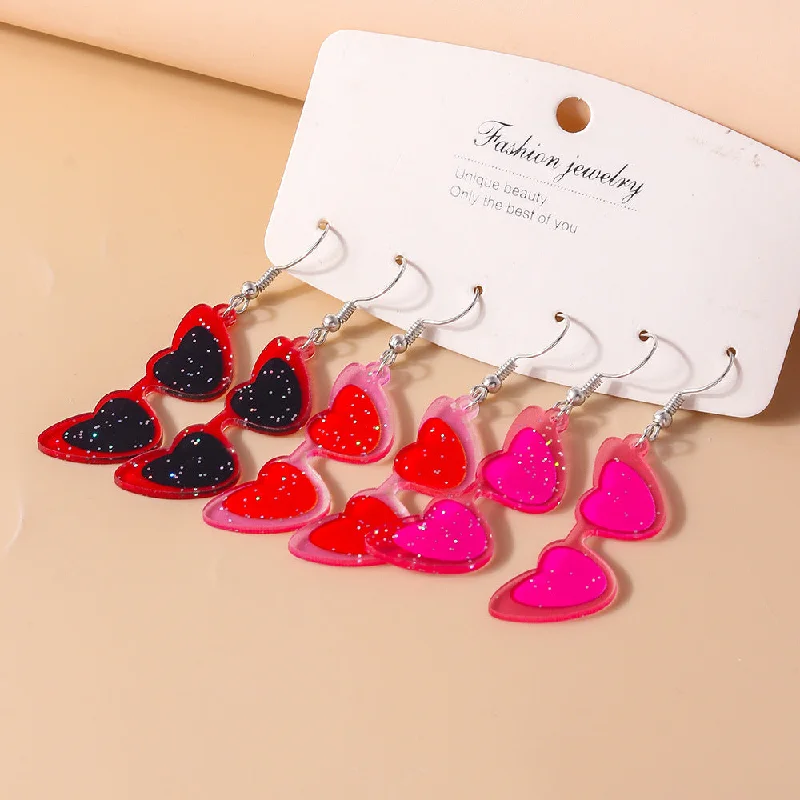 Drop Earrings with Debossed Designs -Wholesale Valentine's Day Love Sunglasses Earrings