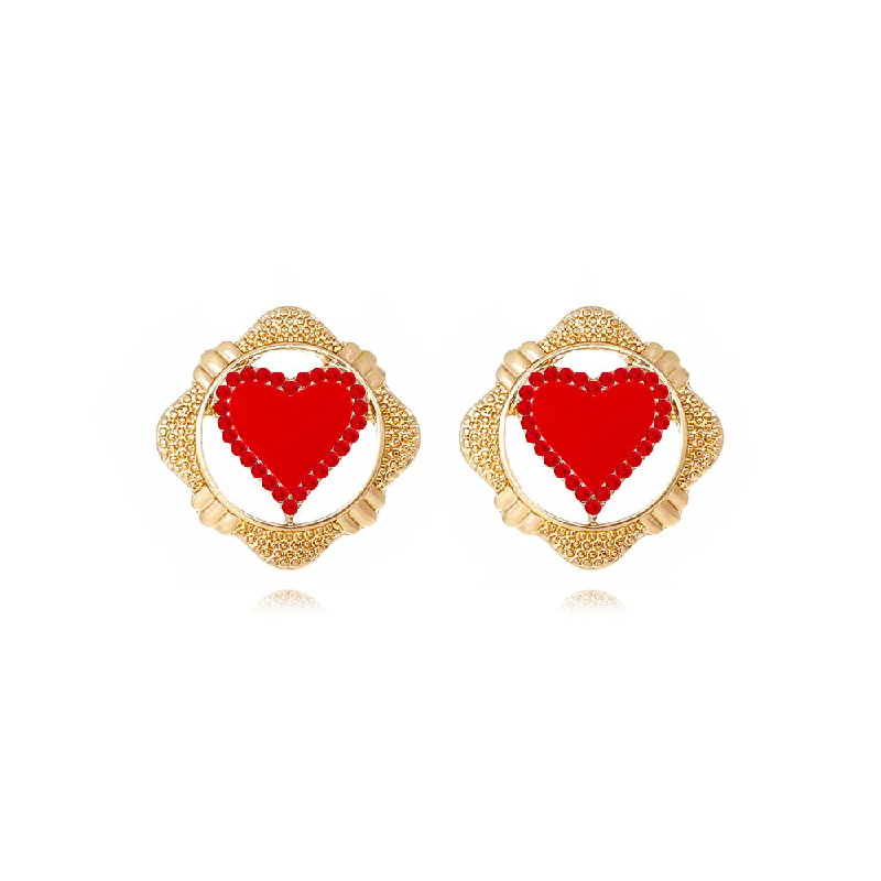 Drop Earrings with Chevron Designs -Wholesale Valentine's Day Rhinestone Heart Earrings