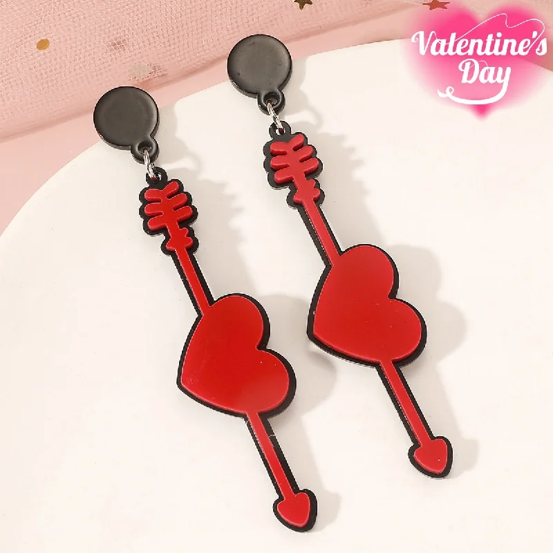 Drop Earrings with Debossed Designs -Wholesale Valentine's Day Series Heart Long Acrylic Earrings