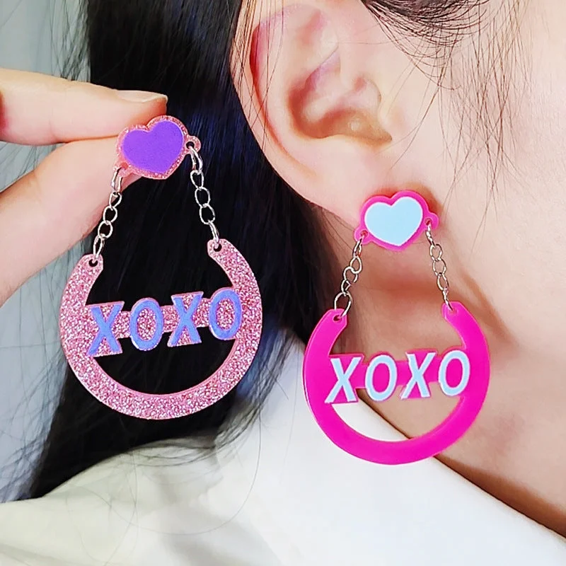 Drop Earrings for Casual Outfit -Wholesale Valentine's Day XOXO Heart Acrylic Earrings