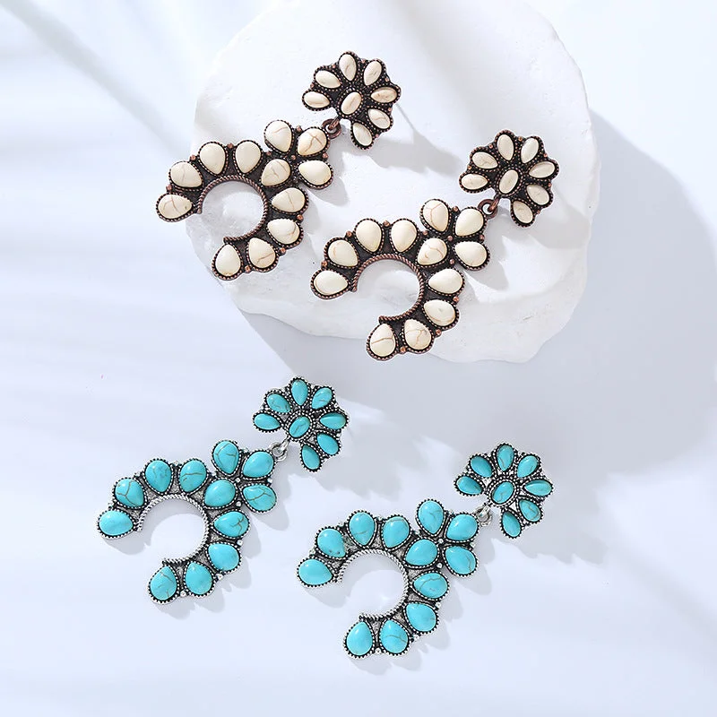 Animal Print Drop Earrings for Fun -Wholesale Vintage Scalloped Turquoise Hollow Earrings