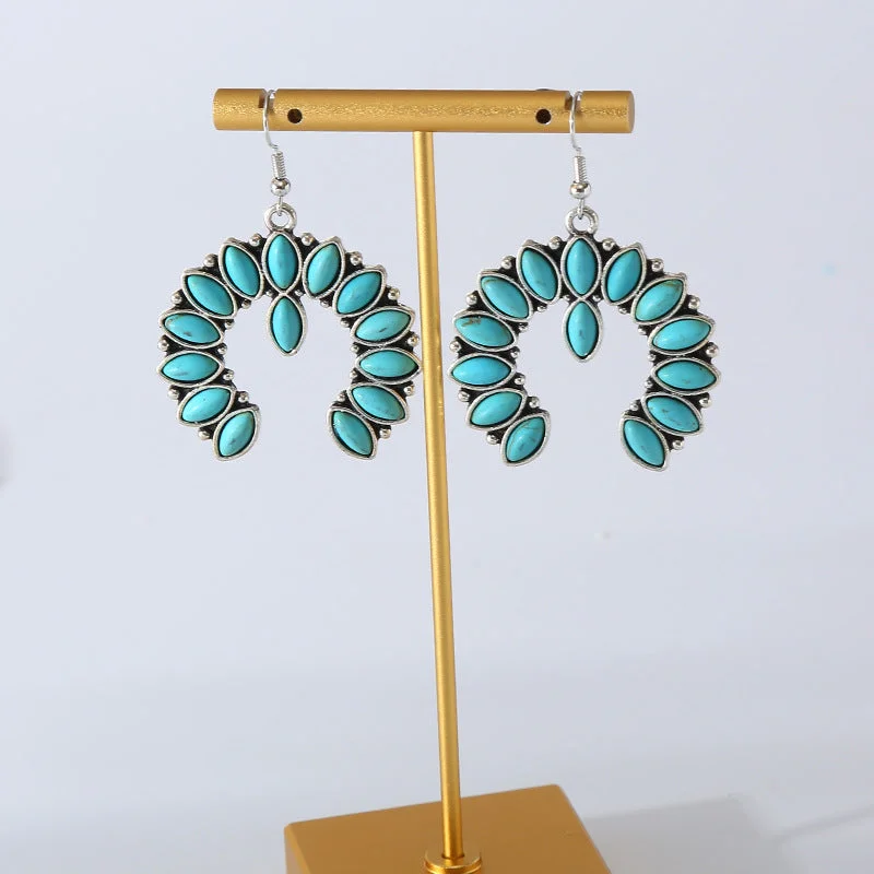 Drop Earrings for Fitness Activities -Wholesale Vintage Scalloped Turquoise Hollow Earrings