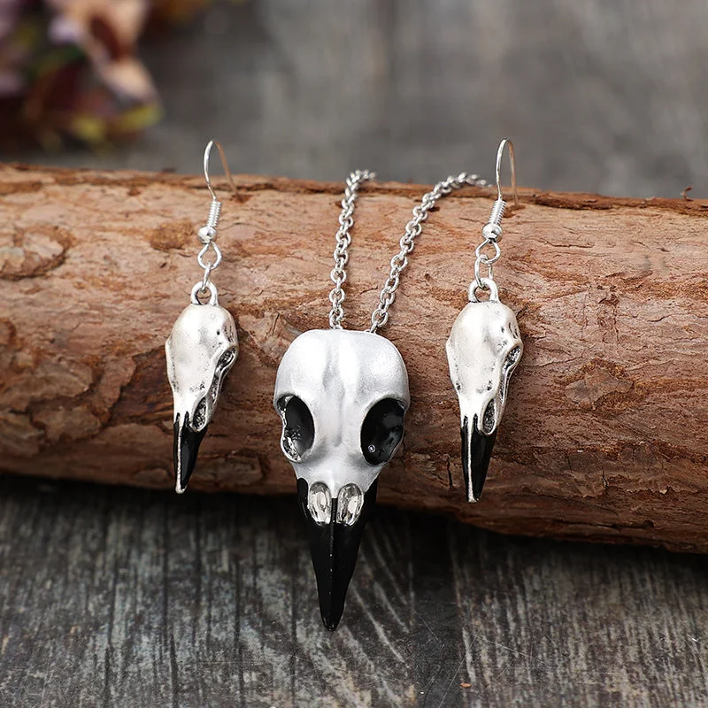 Floral Drop Earrings with Petals -Wholesale Vintage Skull Crow Head Alloy Clavicle Chain  Mardi Gras Earrings Set