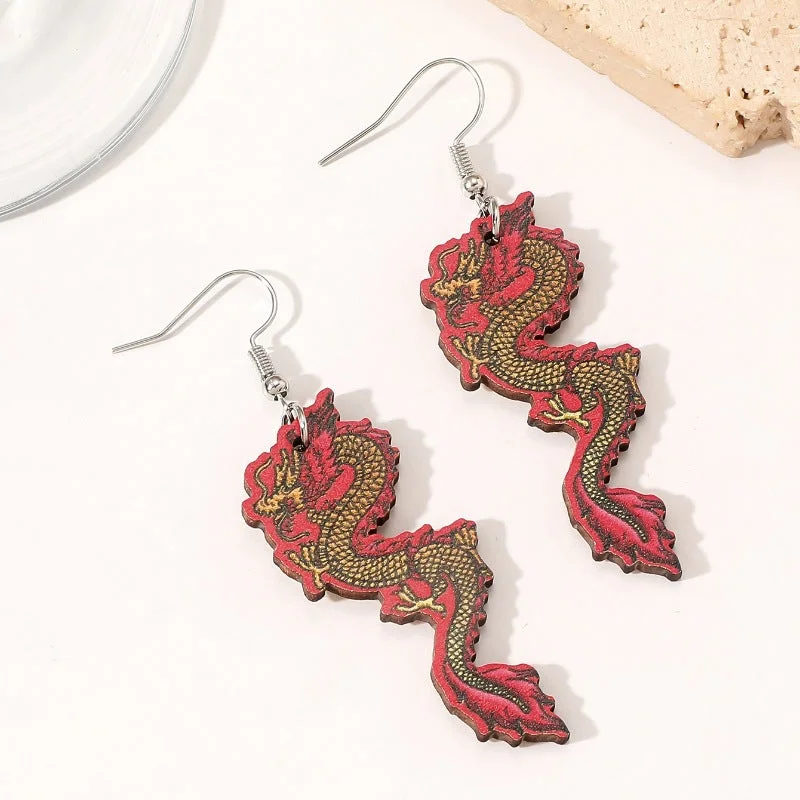 Drop Earrings with Polished Shine -Wholesale Year of the Dragon Wood Earrings