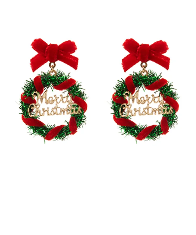 Hypoallergenic Drop Earrings for Sensitive -Wreath Merry Christmas Earrings