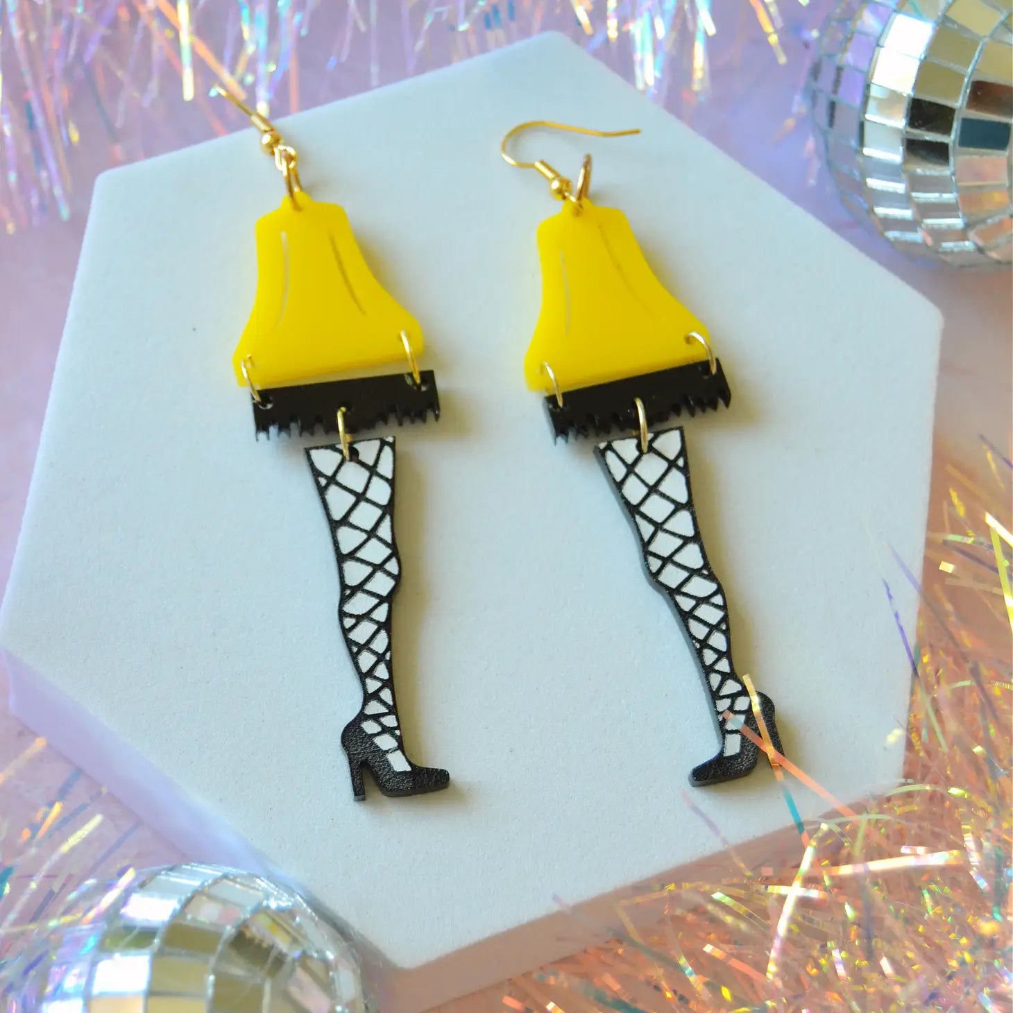 Long Drop Earrings for Dramatic -ACRYLIC LADY LEG LAMP EARRINGS