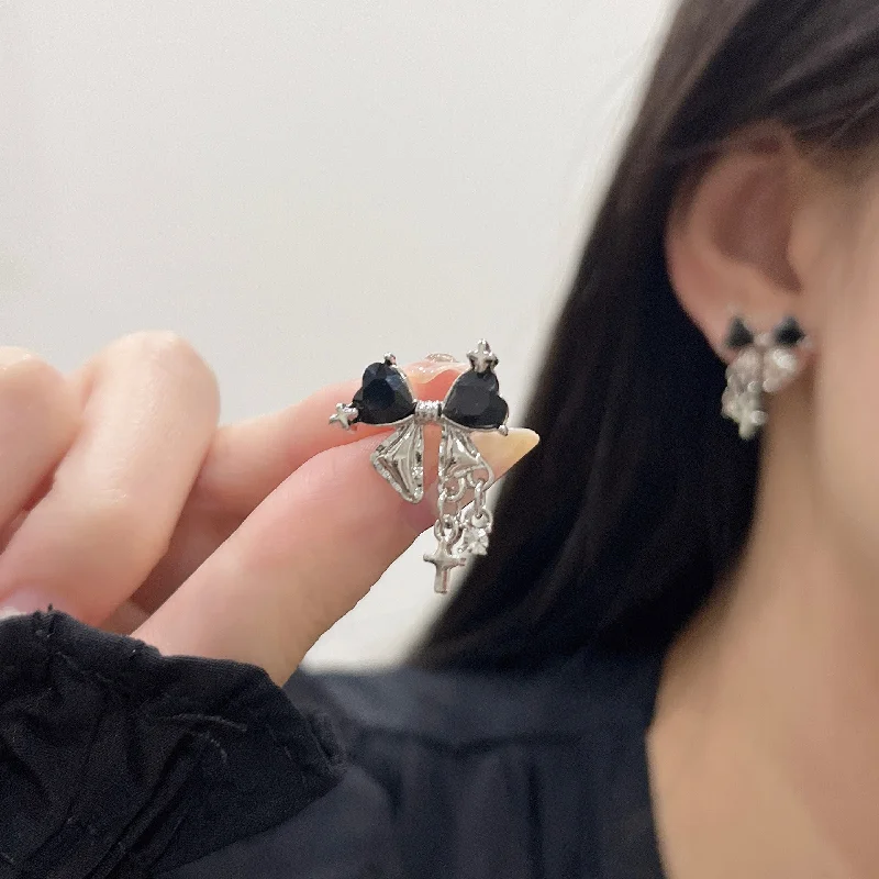 Star Shaped Drop Earrings for Charm -Black Bow Earrings Set