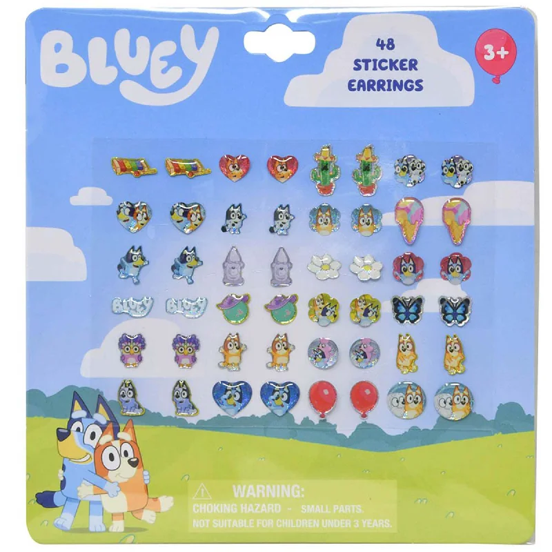 Hippie Drop Earrings with Beads -Bluey Sticker Earrings for Kids, 24 Count