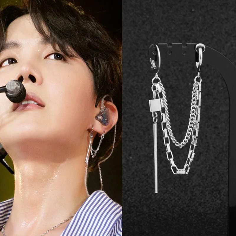 Silver Drop Earrings for Men -BTS JHOPE EARRINGS 4