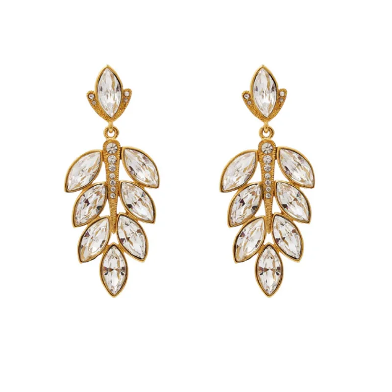 Gemstone and Diamond Drop Earrings for Opulence -Cascading Crystal Leaves Pierced Earring