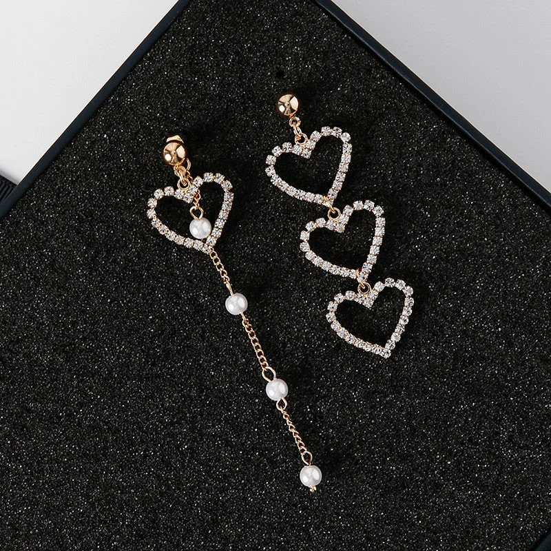 Drop Earrings with Star Motifs -Charm Pearl Tassel Heart Crystal Earrings