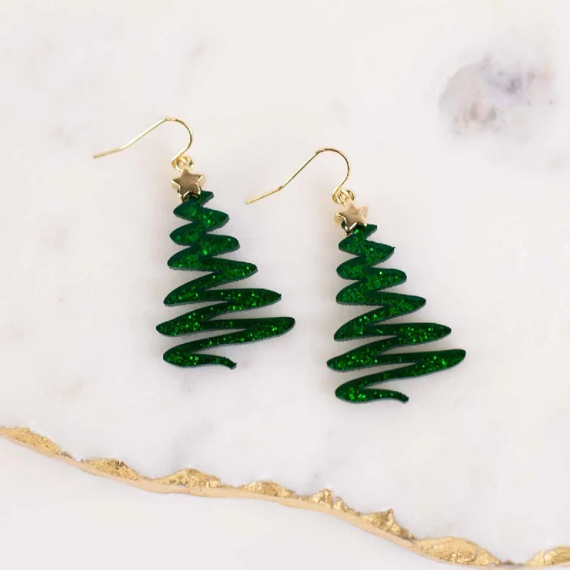 Drop Earrings for Party Look -Christmas Tree Acetate Earrings