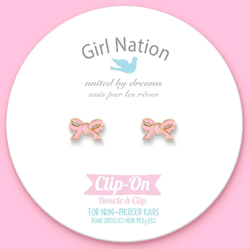 Drop Earrings for Concert Look -CLIP ON Cutie Earrings- Pretty Pink Bow