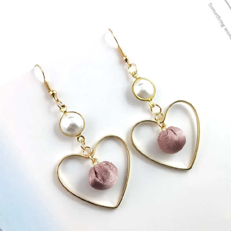 Leverback Drop Earrings for Comfort -Cloth Ball in Heart Earrings