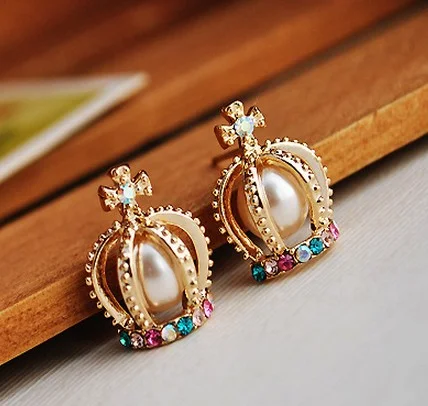 Retro Drop Earrings for Nostalgia -Colorful Mini Crown Shape Earrings