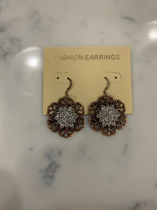 Drop Earrings for Formal Attire -Copper Dangle Flowers Earrings