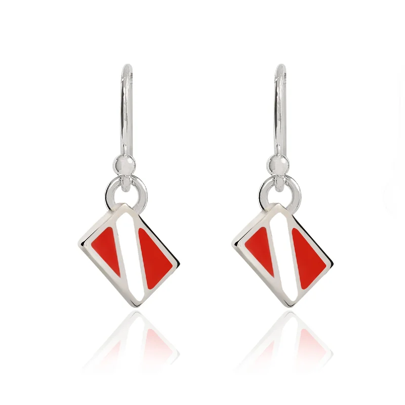 Drop Earrings for Mother's Day -Dive Flag Earrings for Women Sterling Silver- Scuba Diving Gifts for Women, Scuba Diving Earrings, Dive Flag Charm Earrings, Gifts for Scuba Divers