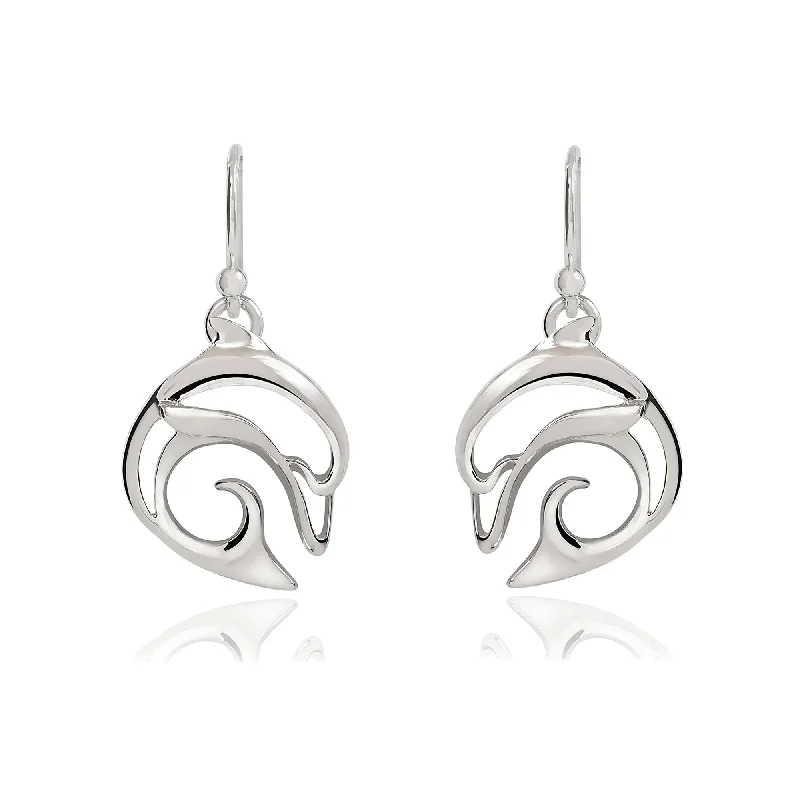 Drop Earrings with Star Motifs -Dolphin Drop Earrings for Women Sterling Silver- Dolphin Dangle Earrings for Women, Dolphin Charm Earrings, Dolphin Dangle Earrings Sterling Silver