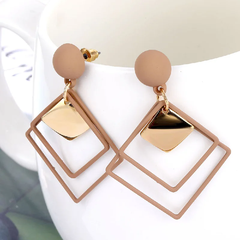 Short Drop Earrings for Subtle -Double Square Drop Dangle Earrings