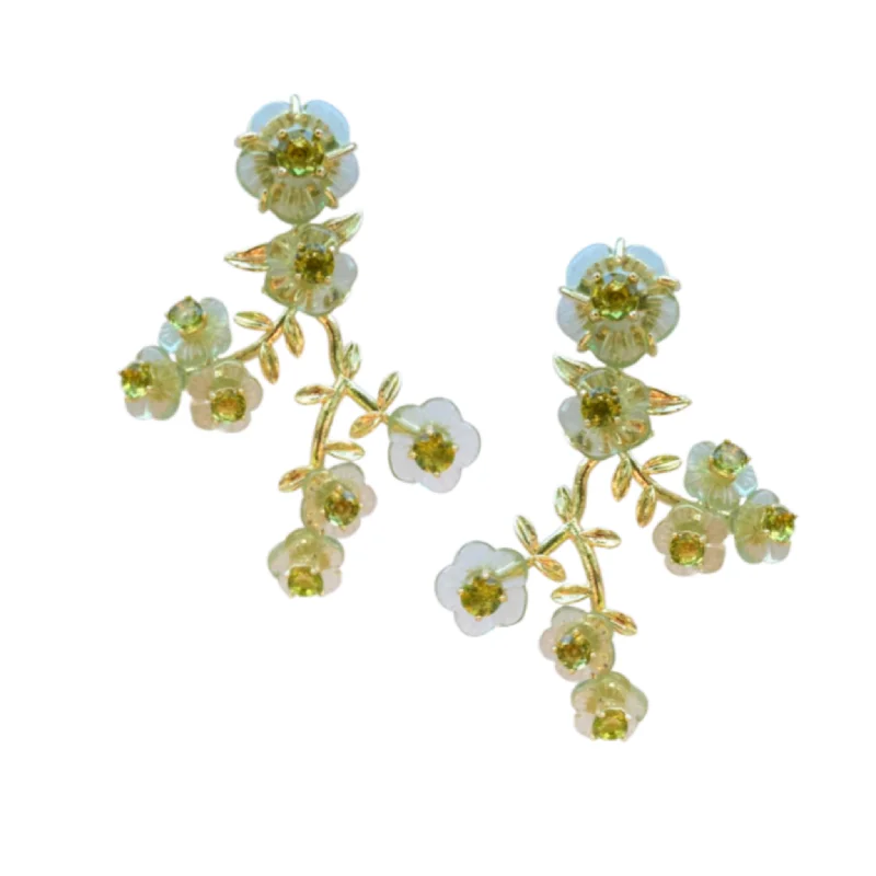 Drop Earrings with Floral Motifs -Garden Greens Chinoiserie Vine Earrings