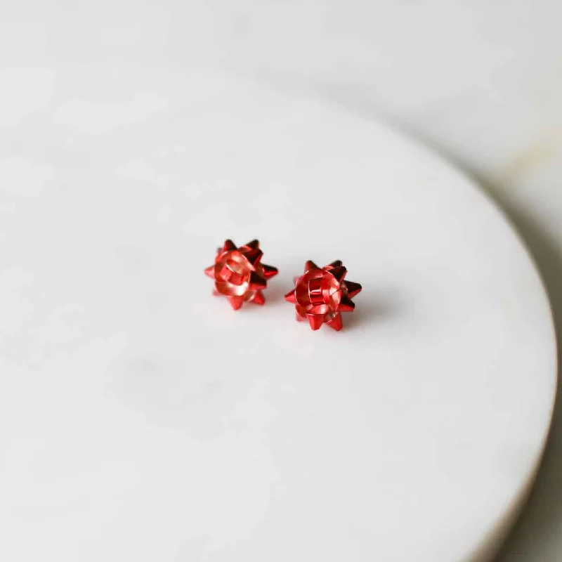 Drop Earrings for Office Wear -Gift Bow Post Earrings Red