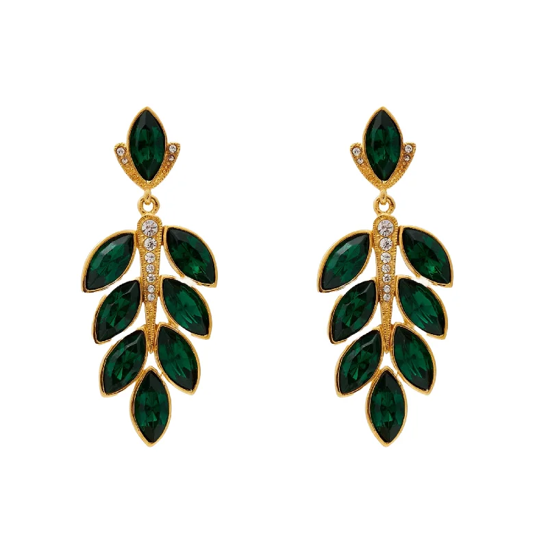 Drop Earrings with Filigree Work -Gold & Emerald Leave Post Drop Earring