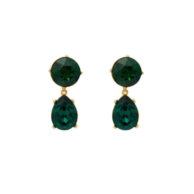 Drop Earrings with Etched Designs -Gold & Emerald Teardrop Pierced Earring